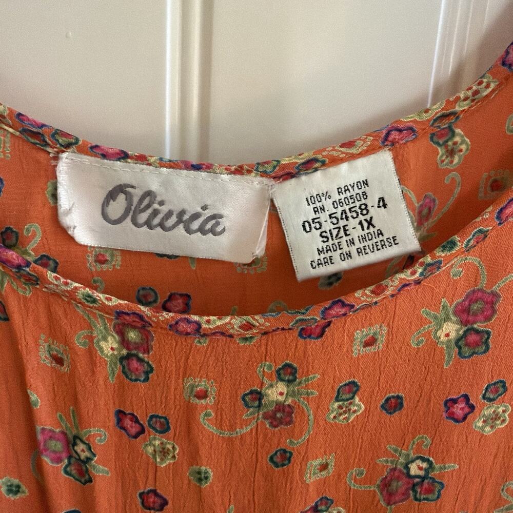 Vintage Olivia floral orange tropical maxi dress Miu Miu style women’s size 1x - Picture 2 of 11